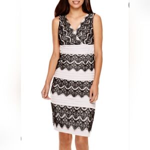 Sangria Ivory w/Black Lace Sheath Dress
